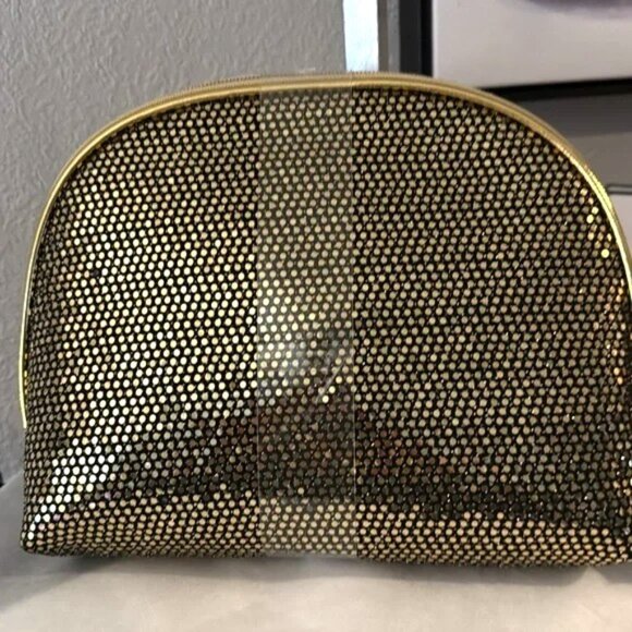 Elegant 2pc Badgley Mischka Gold & Sequin Cosmetic Bag Set Large & Medium - Picture 4 of 4